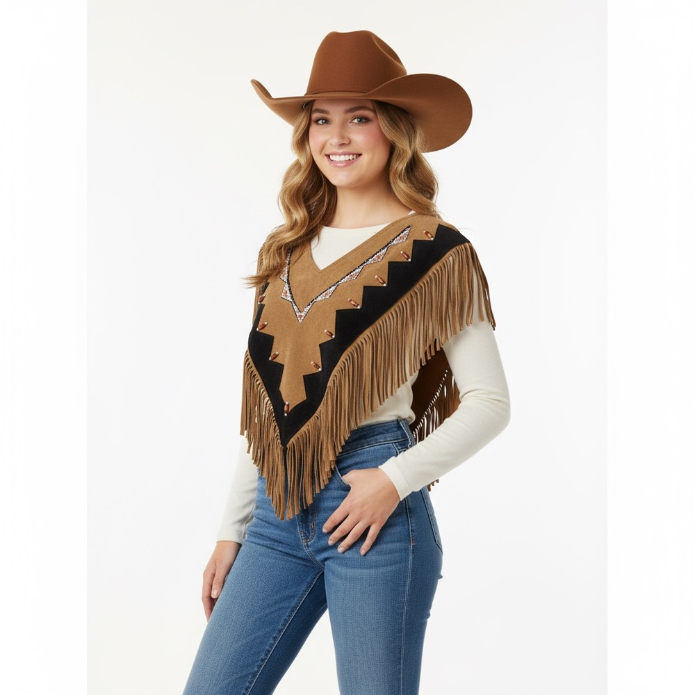 Vintage Brown and Black Fringe Western Cape - Picture 7 of 7